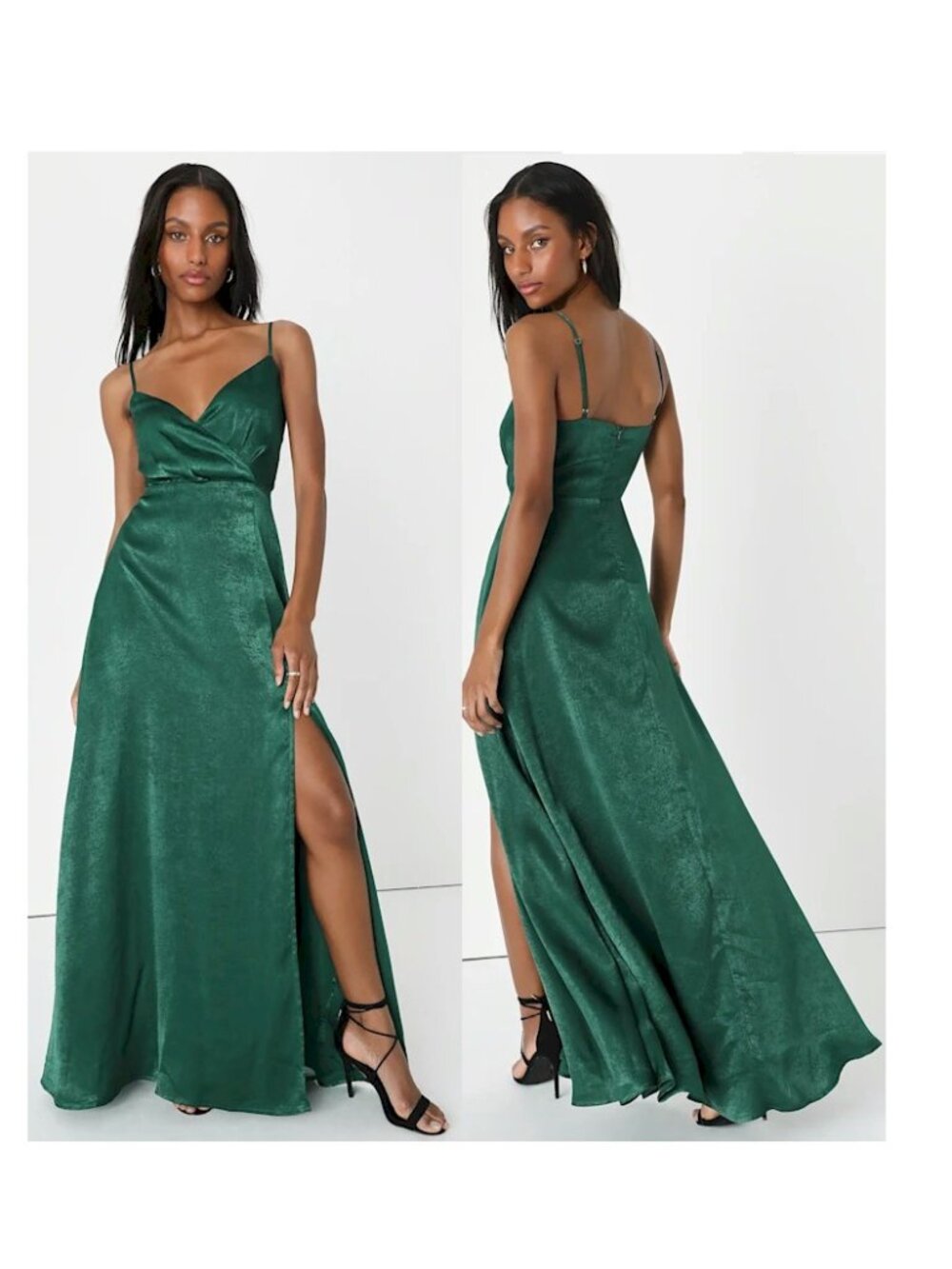 Lulus Constantine Emerald Green Satin Maxi Dress Size Large NWOT